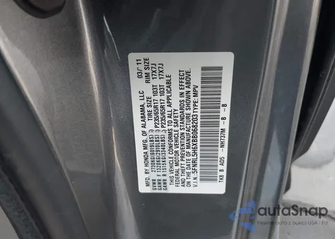 2011 Honda Odyssey Ex-L z USA, uszkodzony, nr VIN 5FNRL5H6XBB068203